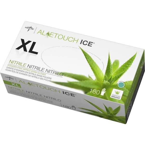 Medline AloeTouch Ice, Disposable Gloves, 2.8 mil Palm, Nitrile, Powder-Free, XL, 180 PK, Green MIIMDS195287 - main